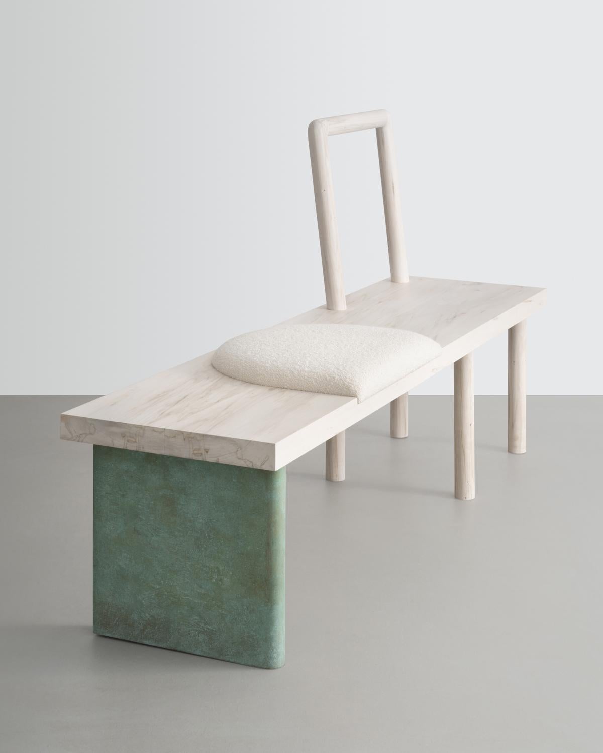 Contemporary Bleached Maple Sculpted Bench Tiffany Green Patinated Bronze For Sale
