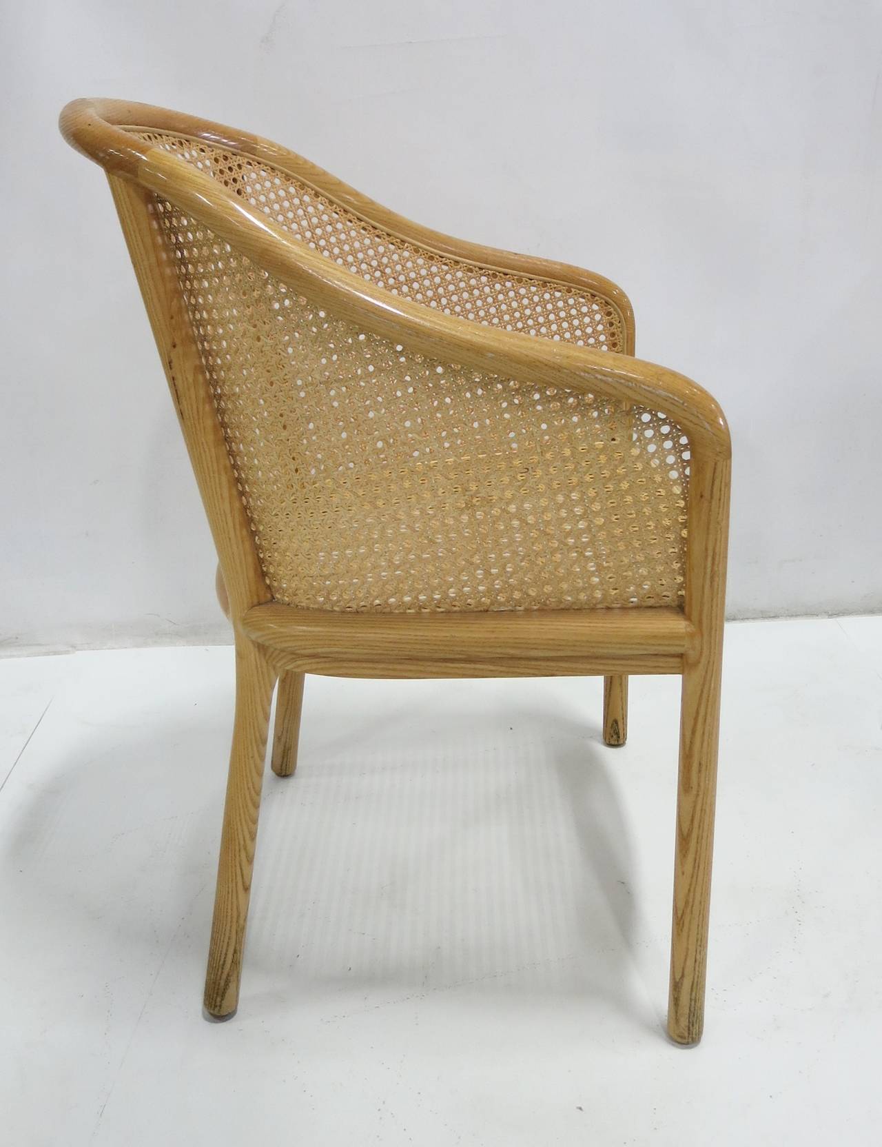One bleached oak armchair with caned back and seat by Ward Bennett for Brickel.