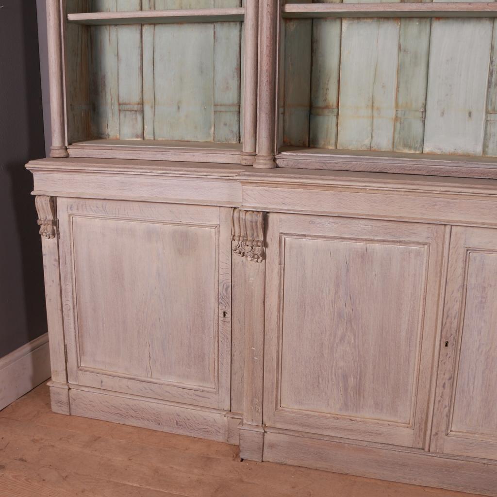 19th Century Bleached Oak Breakfront Library Bookcase