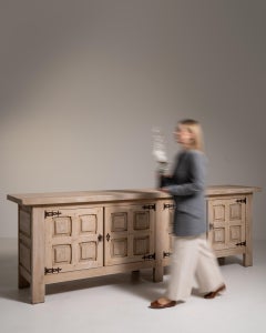 Bleached Oak Brutalist Sideboard, French Craftsmanship, 1970s Design