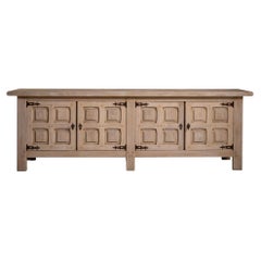Bleached Oak Brutalist Sideboard, French Craftsmanship, 1970s Design