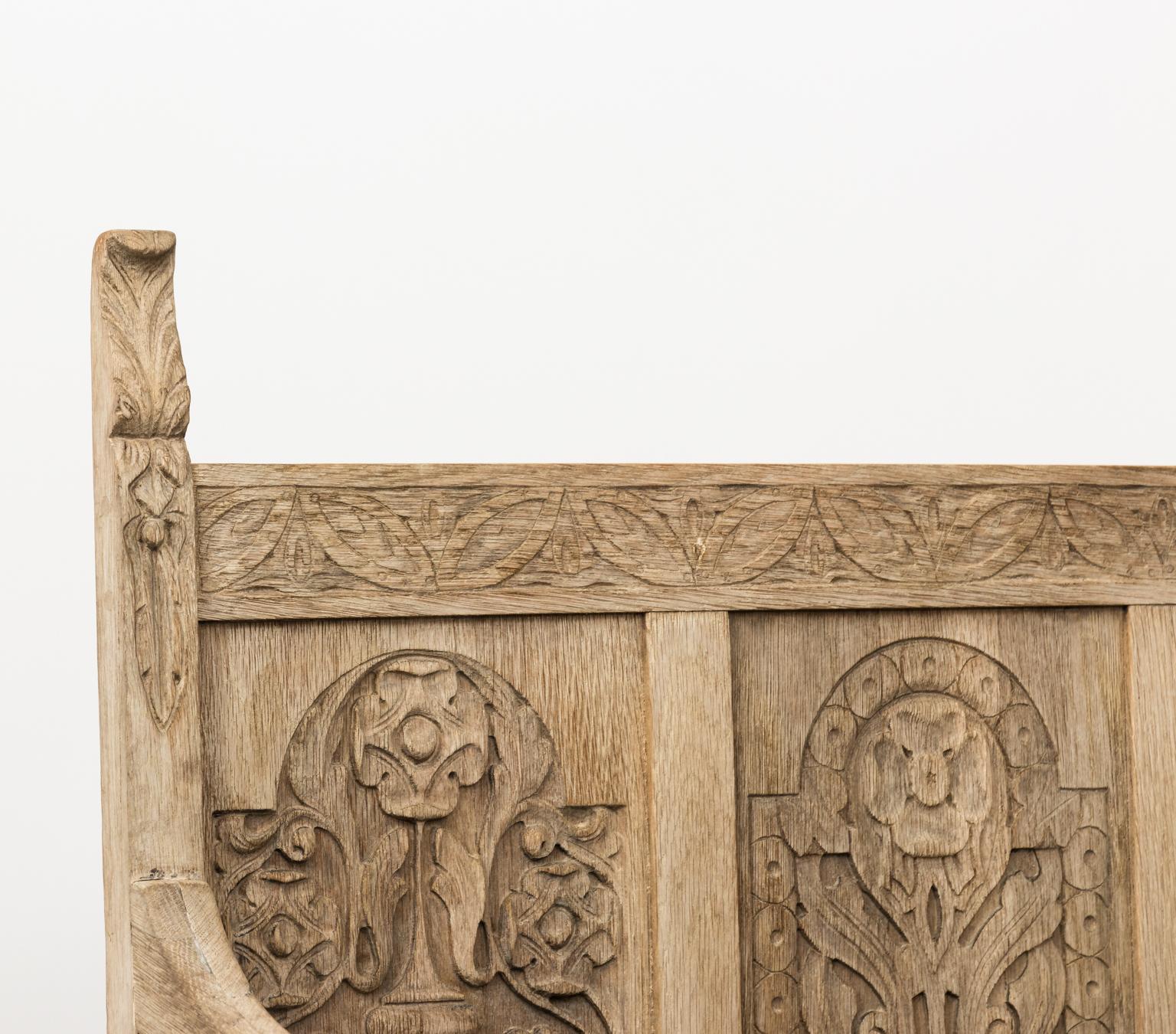 Bleached Oak Carved Jacobean Bench, circa 1902 7