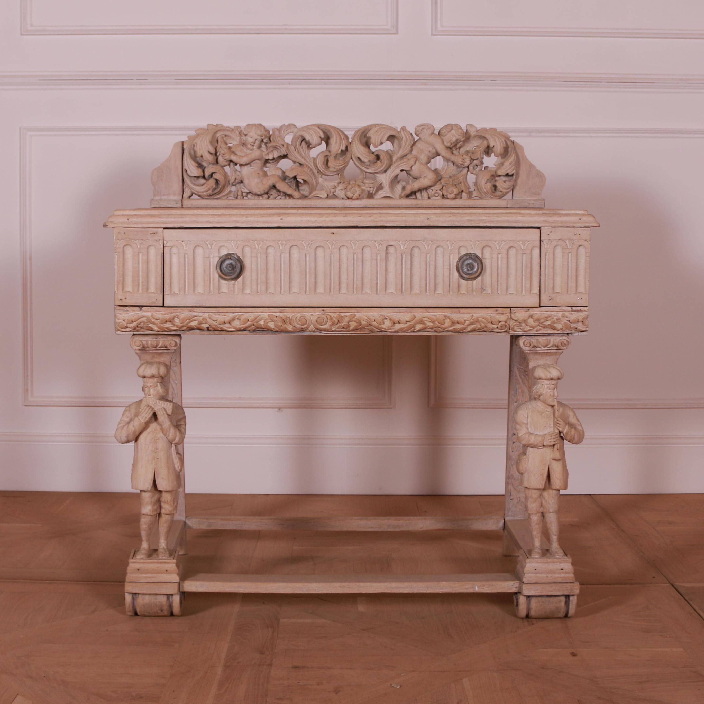 Bleached Oak Carved Side Table In Good Condition In Leamington Spa, Warwickshire