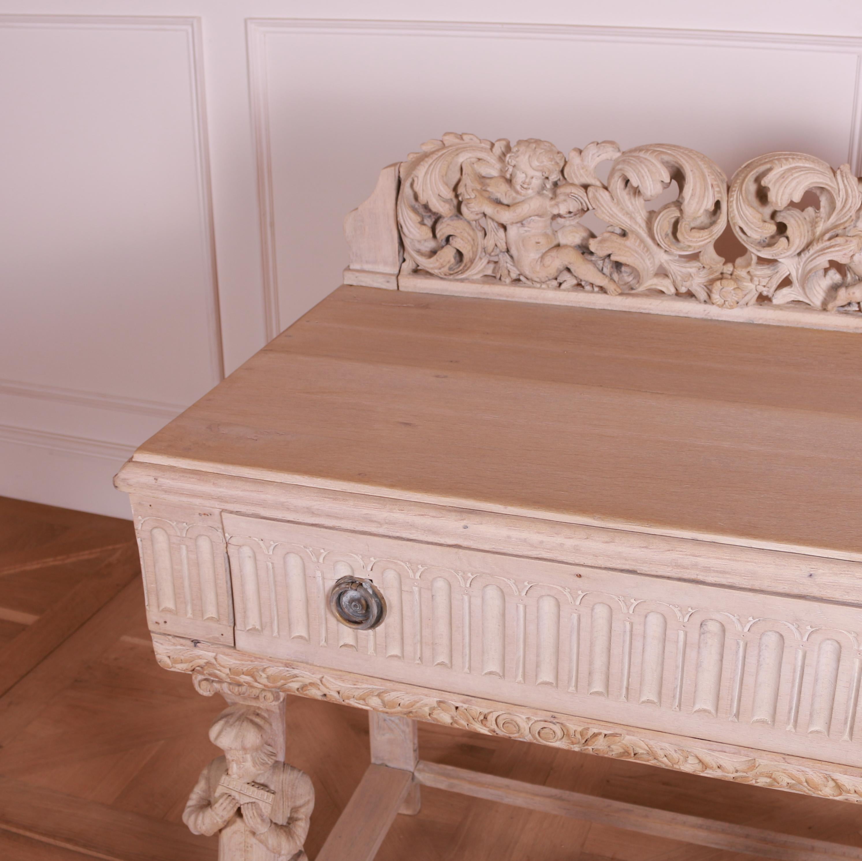 19th Century Bleached Oak Carved Side Table