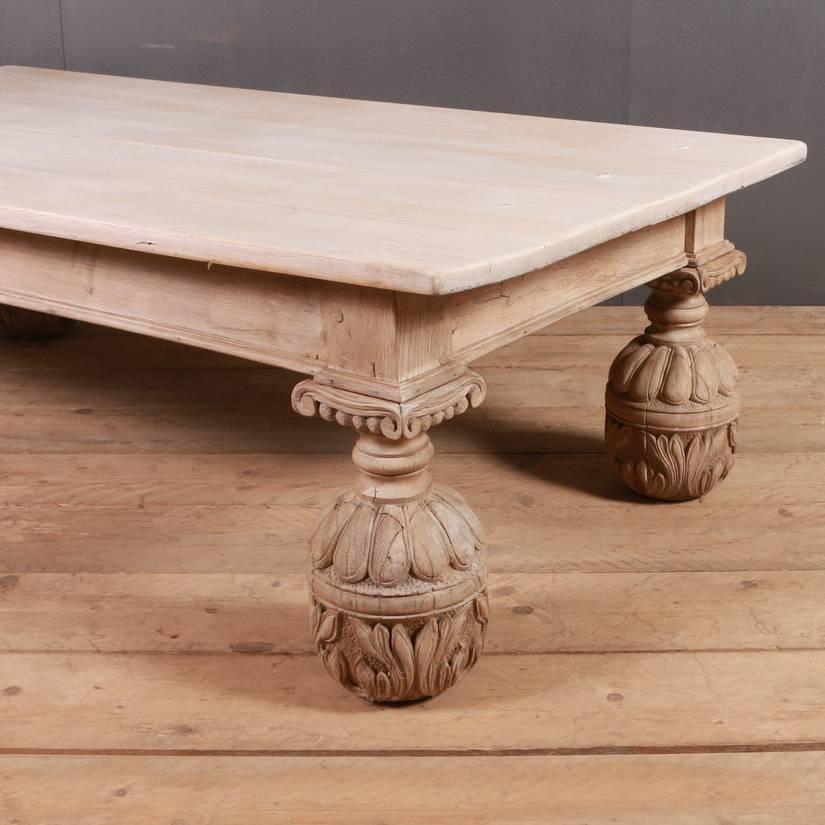 Large 19th century carved and bleached oak coffee table, 1880.

Dimensions
72 inches (183 cms) wide
35.5 inches (90 cms) deep
21.5 inches (55 cms) high.

        