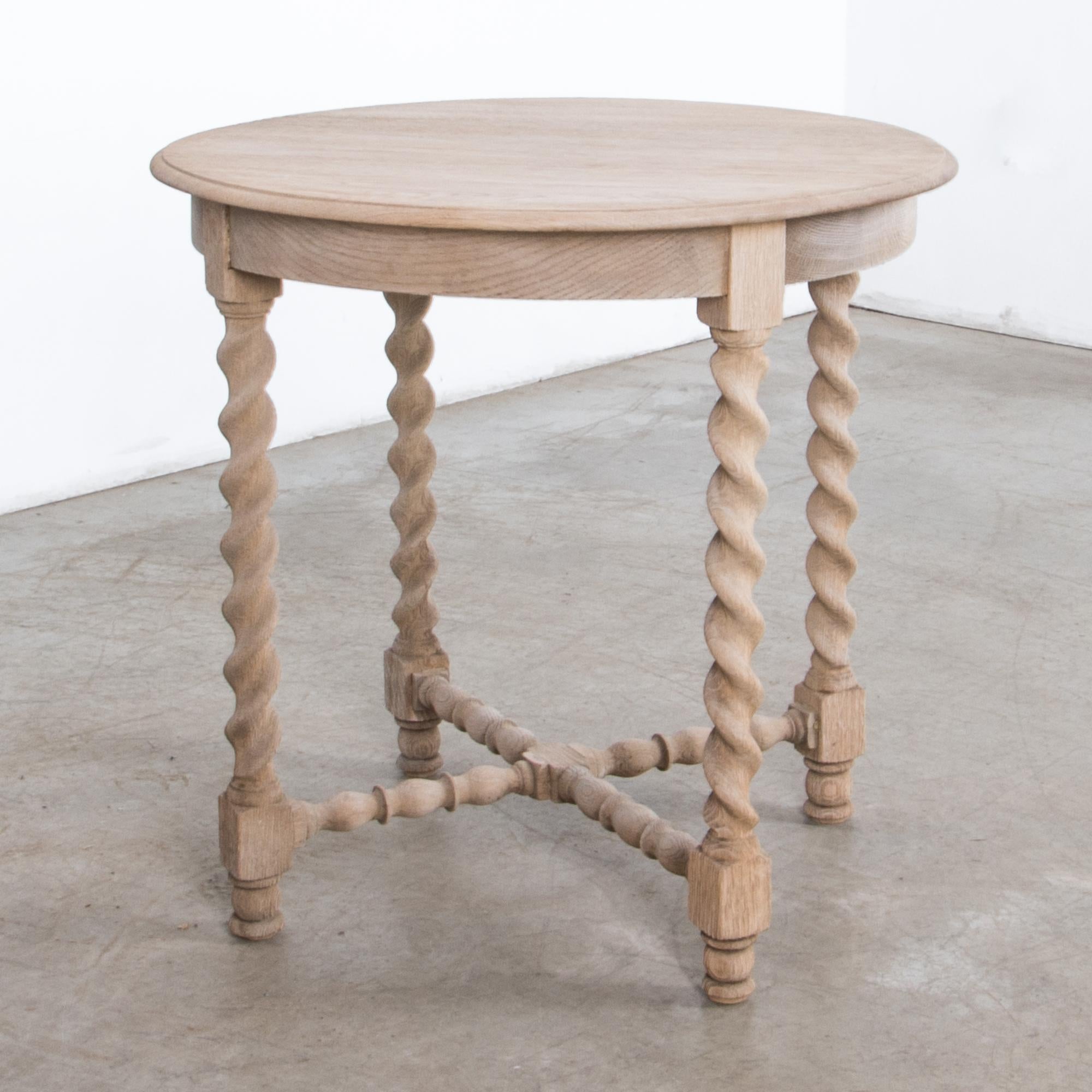 French Provincial Bleached Oak Columned Round Table