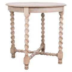 Antique Bleached Oak Columned Round Table