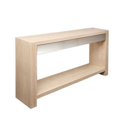 Bleached Oak Console with Brushed Stainless Steel Drawers