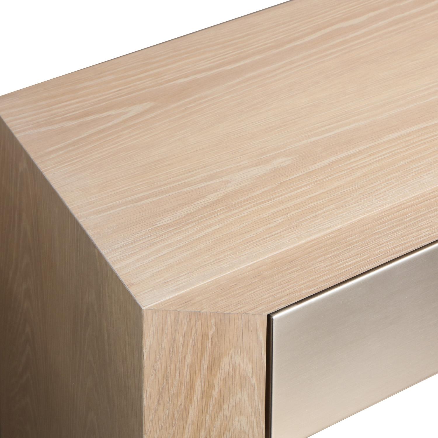Contemporary Bleached Oak Console with Brushed Stainless Steel Drawers For Sale