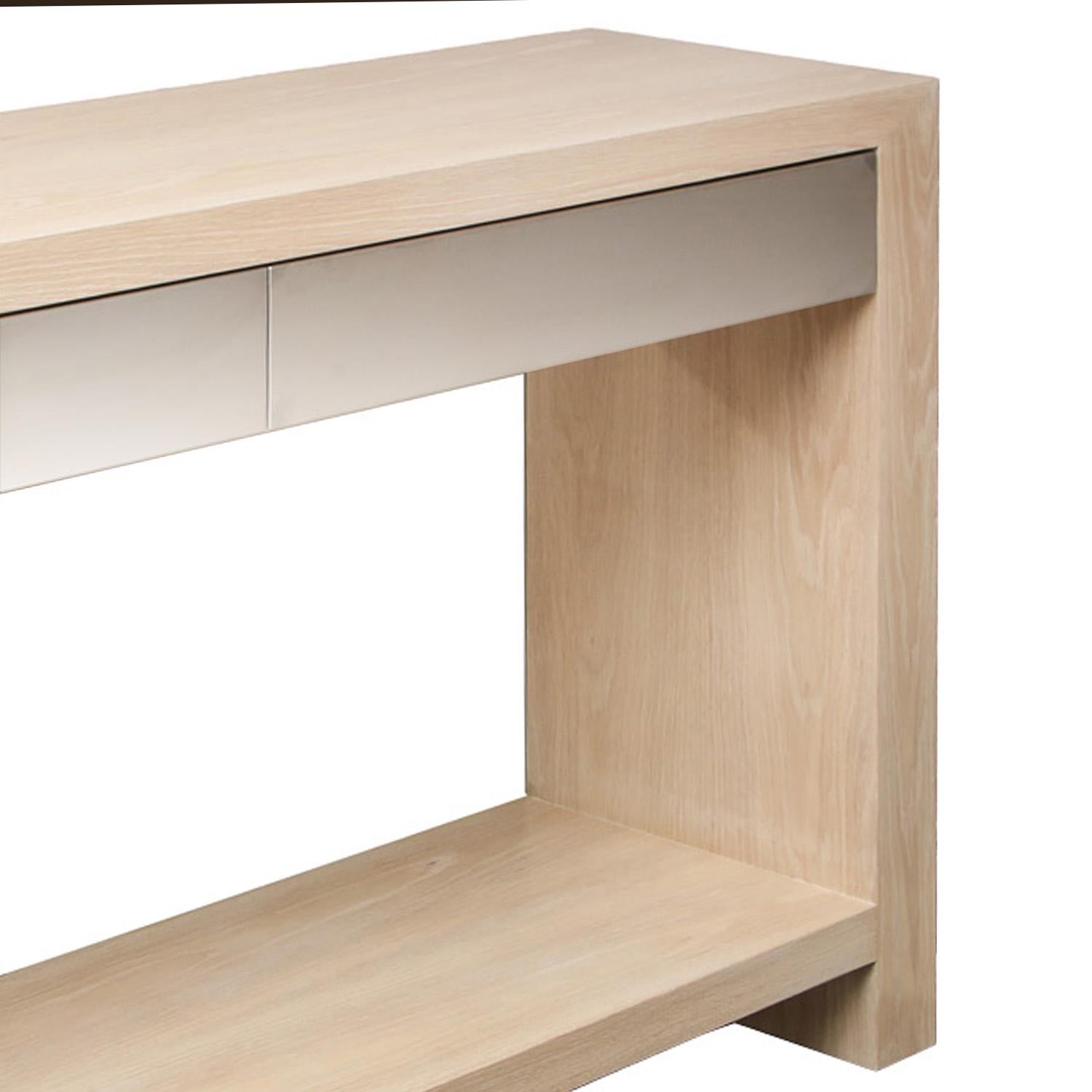 American Bleached Oak Console with Brushed Stainless Steel Drawers For Sale