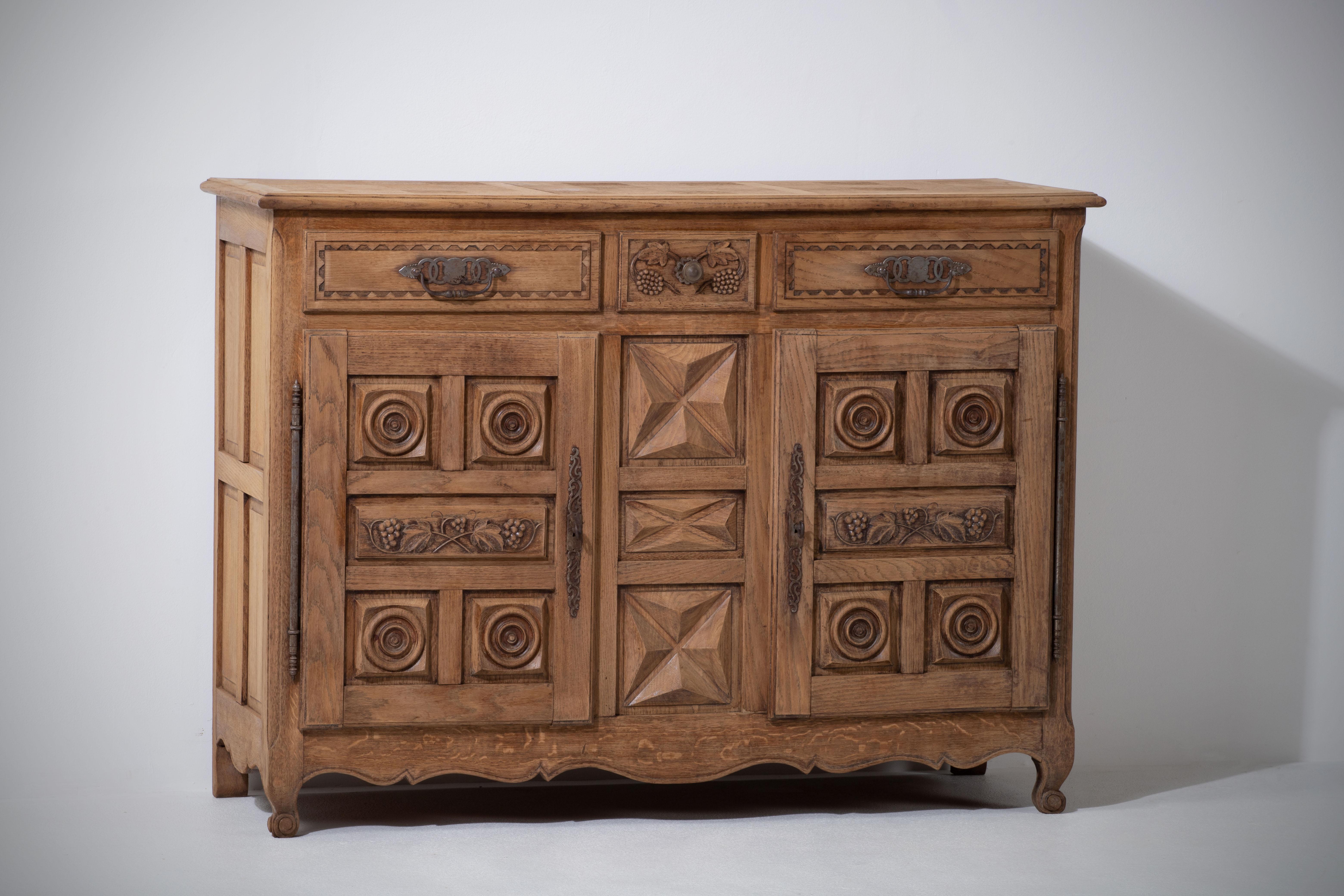 Campaign Bleached Oak Credenza, France, 1940s For Sale