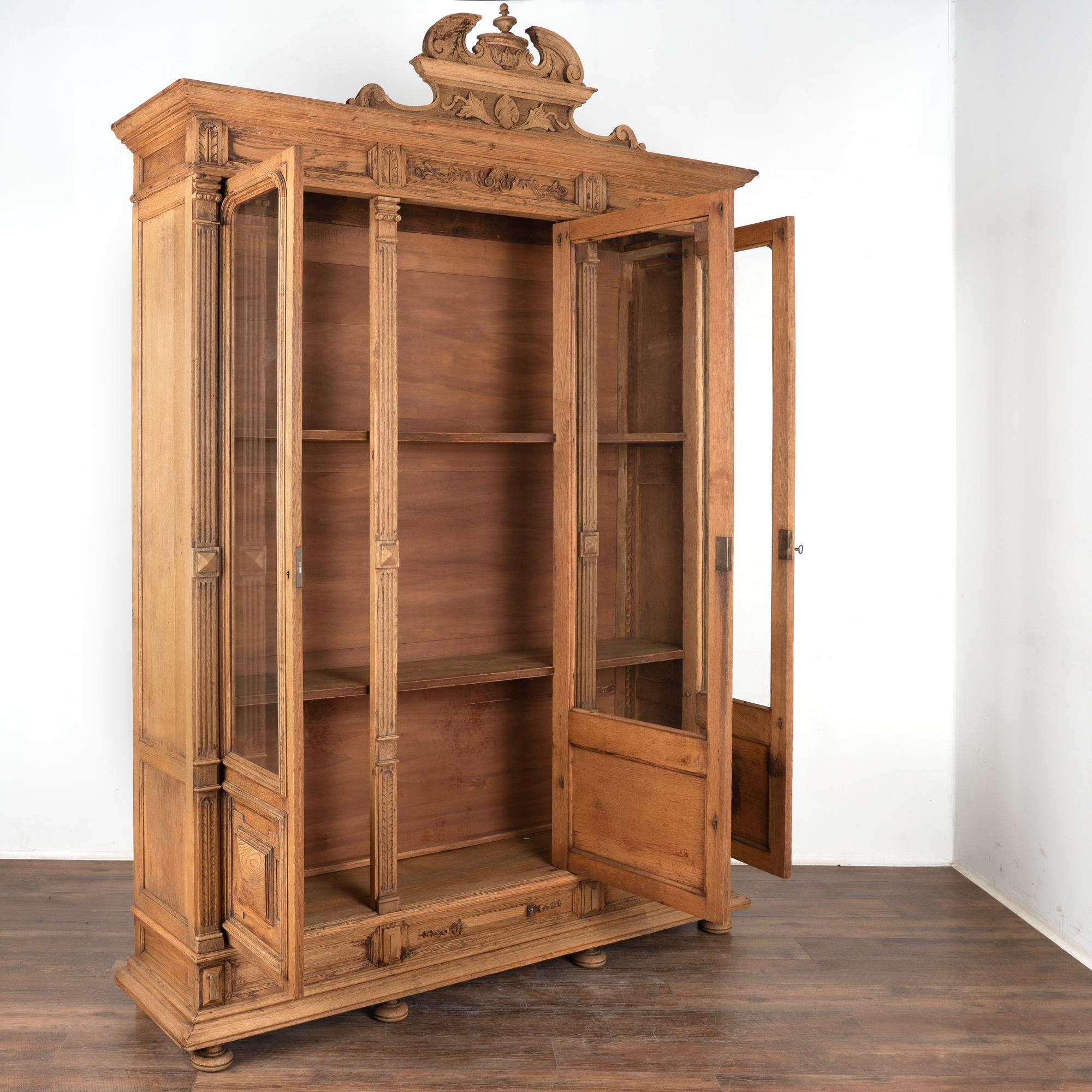 Country Bleached Oak Display Cabinet Bookcase With Adjustable Shelves France circa 1900s