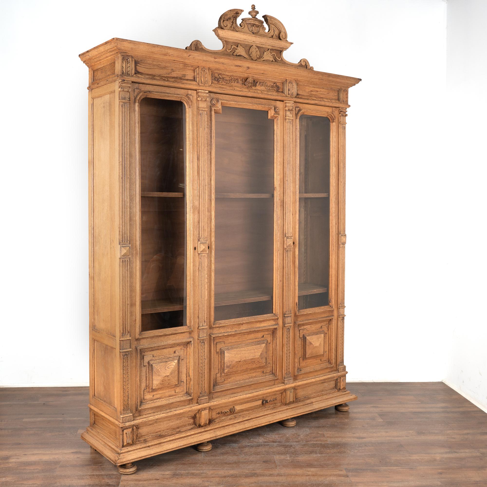 French Bleached Oak Display Cabinet Bookcase With Adjustable Shelves France circa 1900s