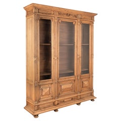 Used Bleached Oak Display Cabinet Bookcase With Adjustable Shelves France circa 1900s