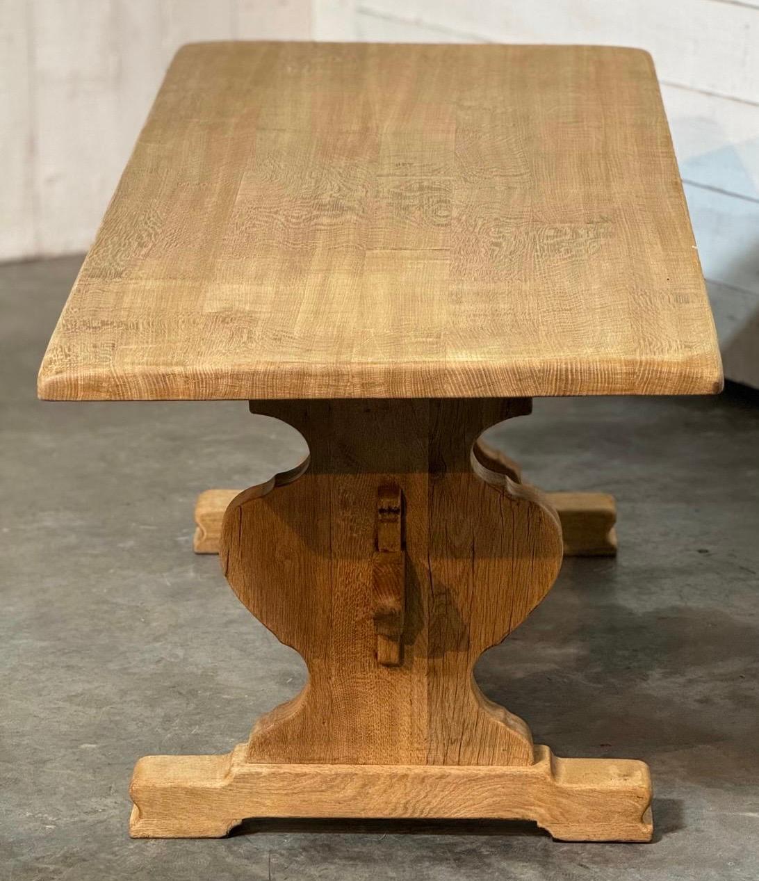 French Bleached Oak Farmhouse Dining Table For Sale