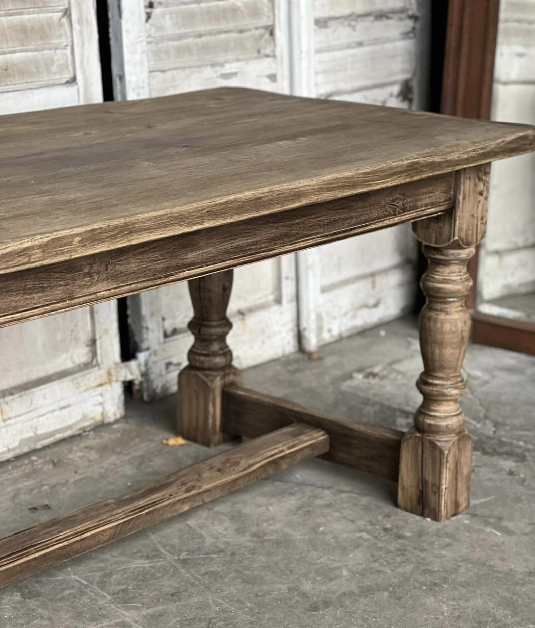 French Bleached Oak Farmhouse Dining Table with Extensions