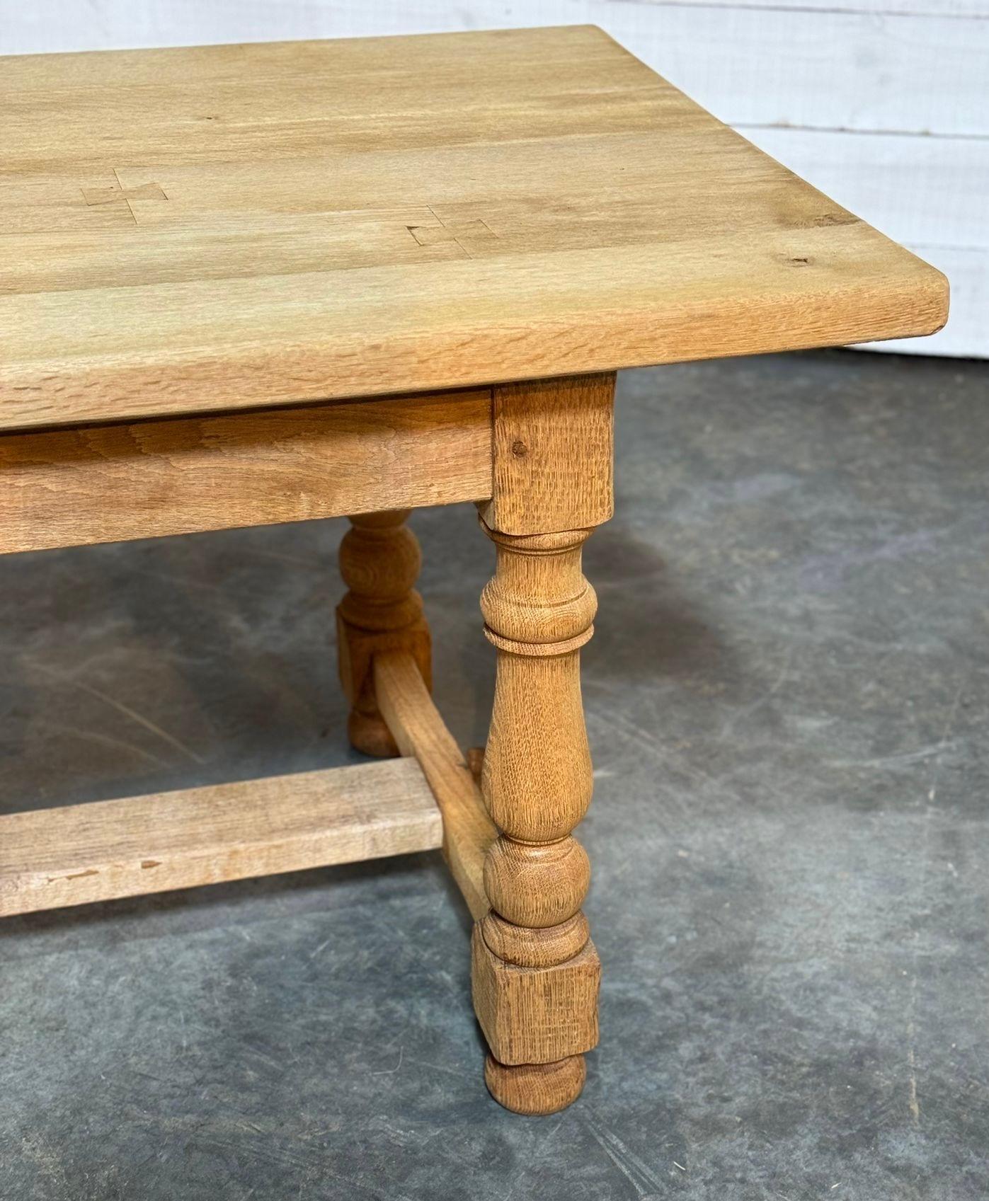 Bleached Oak Farmhouse Kitchen Dining Table with Drawer For Sale 7