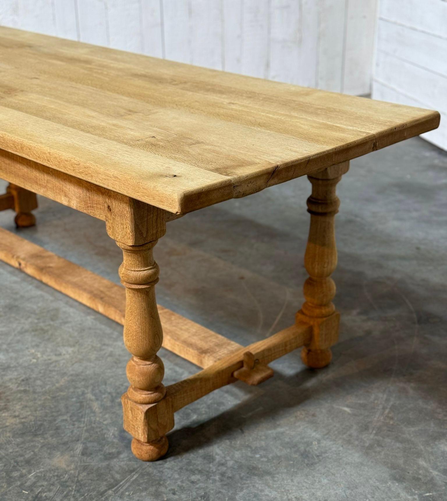 Bleached Oak Farmhouse Kitchen Dining Table with Drawer For Sale 10