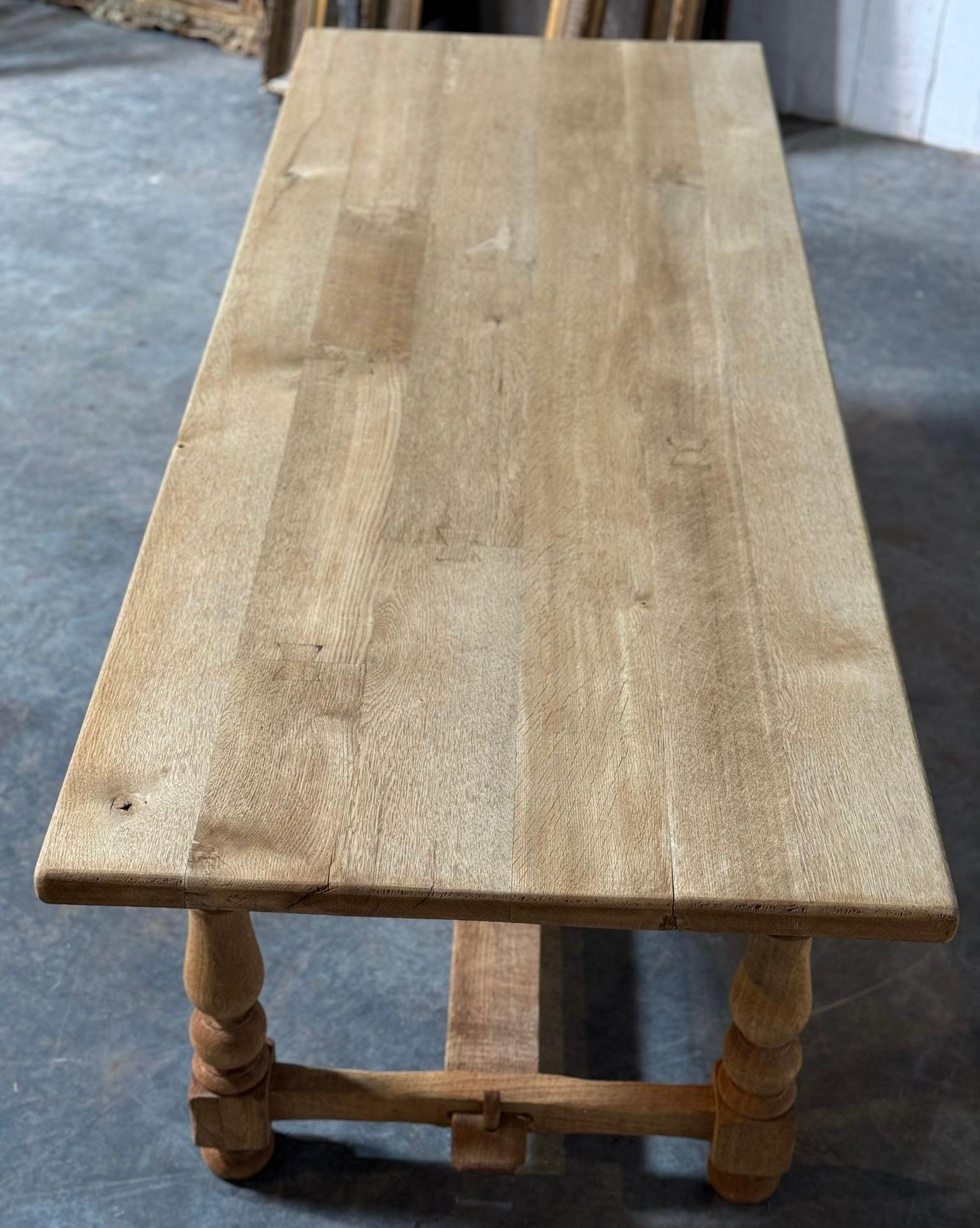 Bleached Oak Farmhouse Kitchen Dining Table with Drawer For Sale 12