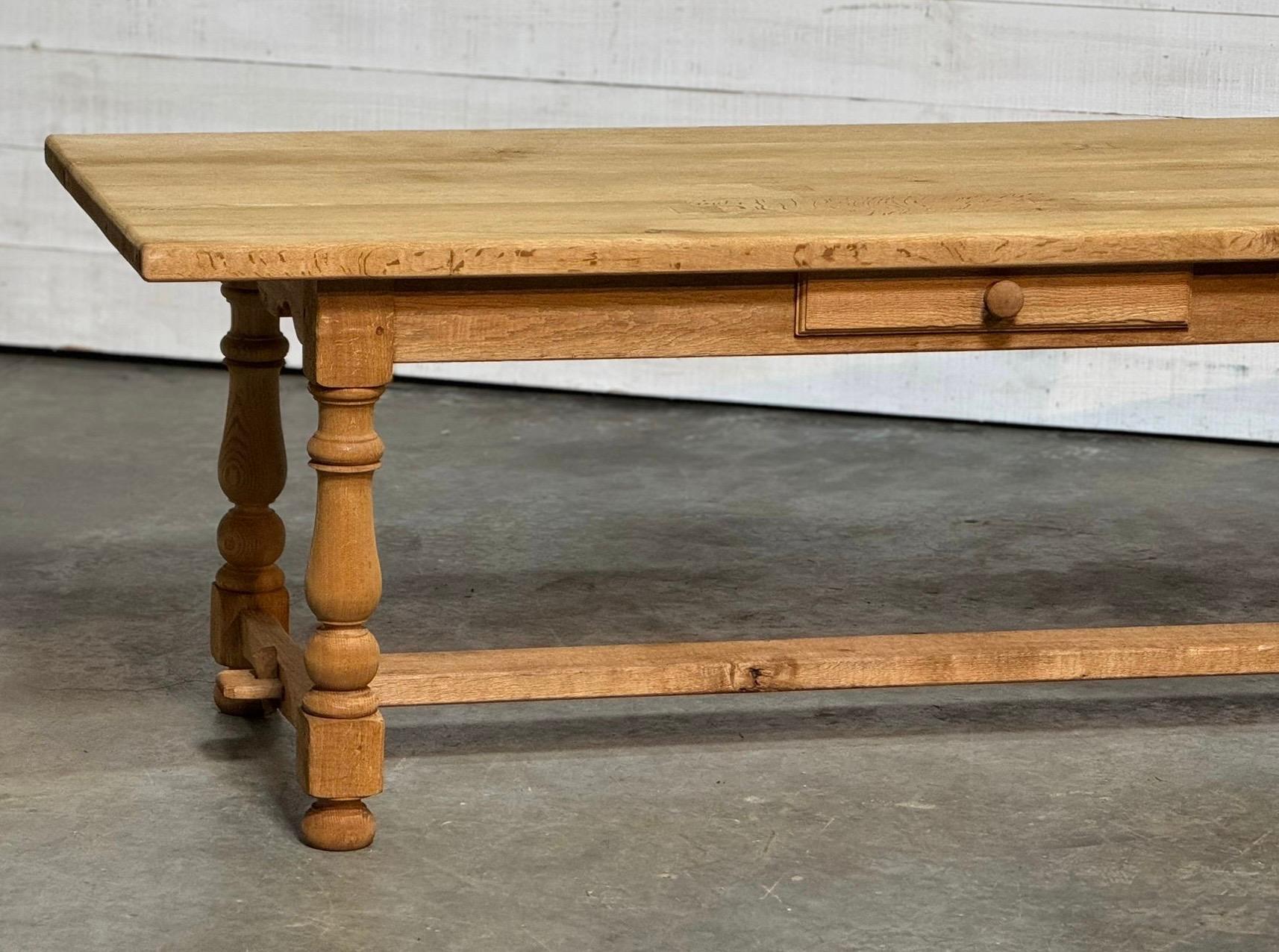 Bleached Oak Farmhouse Kitchen Dining Table with Drawer For Sale 14