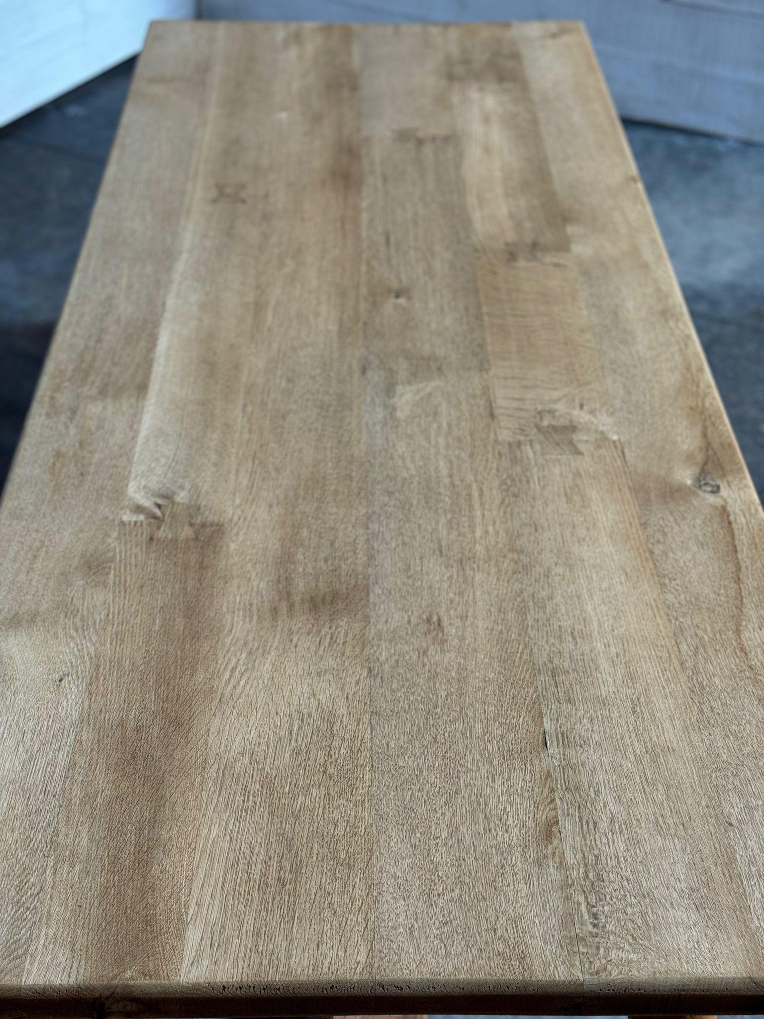 Bleached Oak Farmhouse Kitchen Dining Table with Drawer For Sale 15