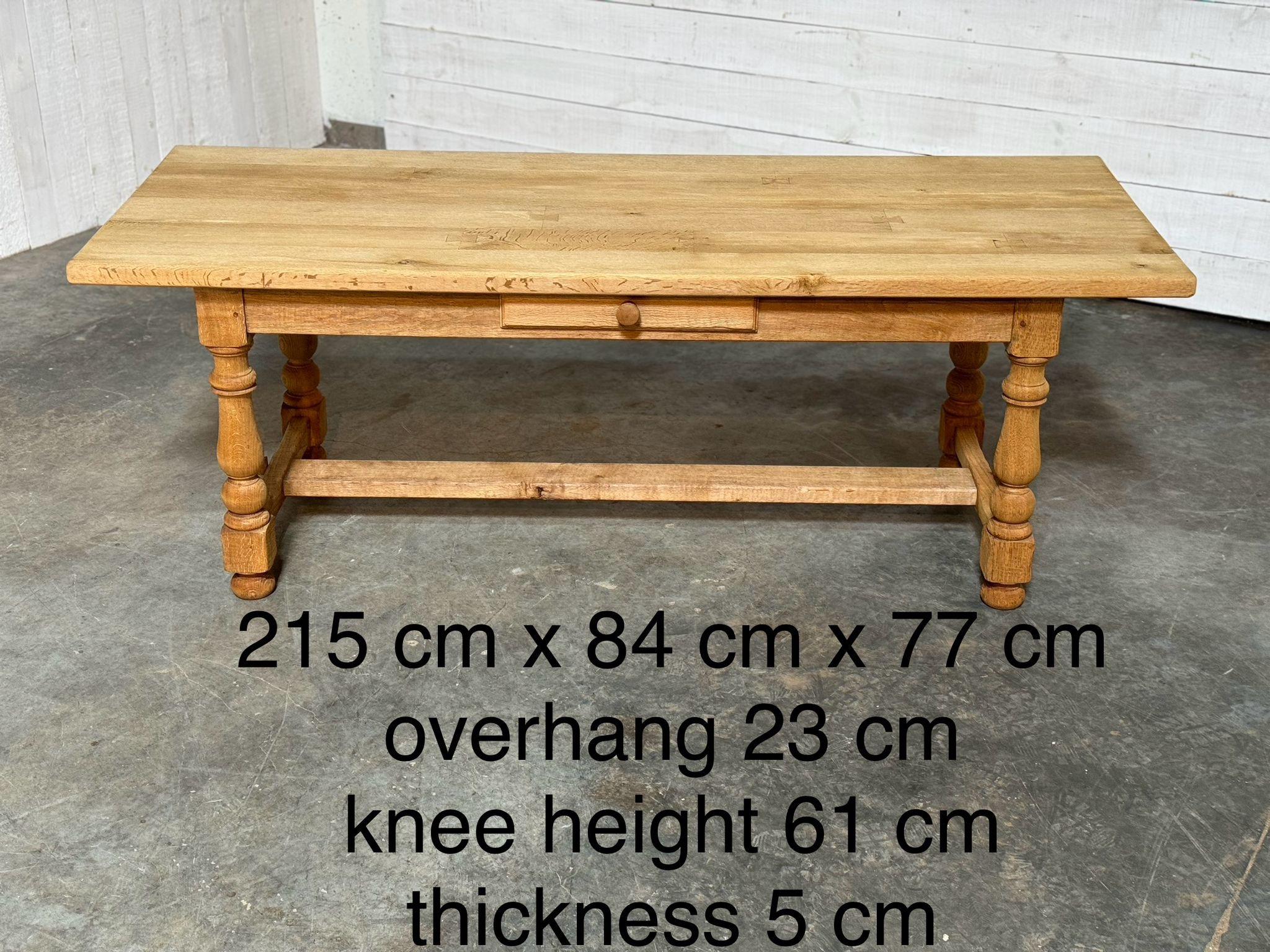 Bleached Oak Farmhouse Kitchen Dining Table with Drawer For Sale 3