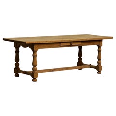 Bleached Oak Farmhouse Kitchen Dining Table with Drawer