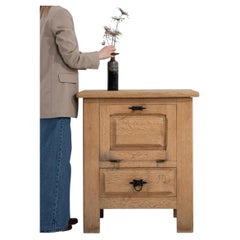 Bleached Oak Nightstand, French Brutalist Design, 1970s, 2 Drawers