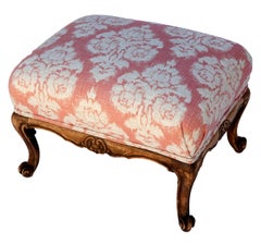 Bleached Oak Ottoman in Coral & Oyster Linen Damask