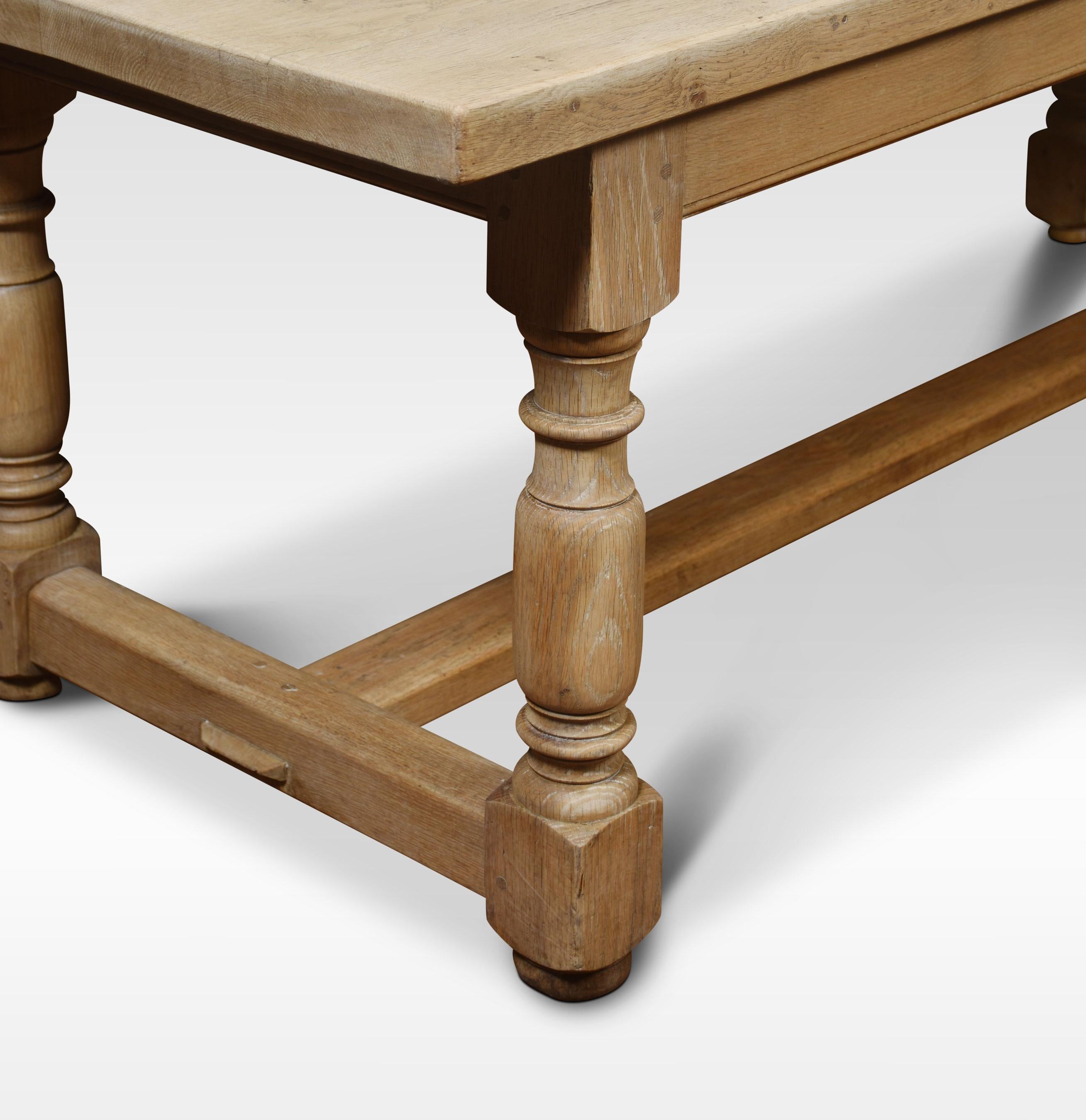 British Bleached Oak Plank Top Refectory Table