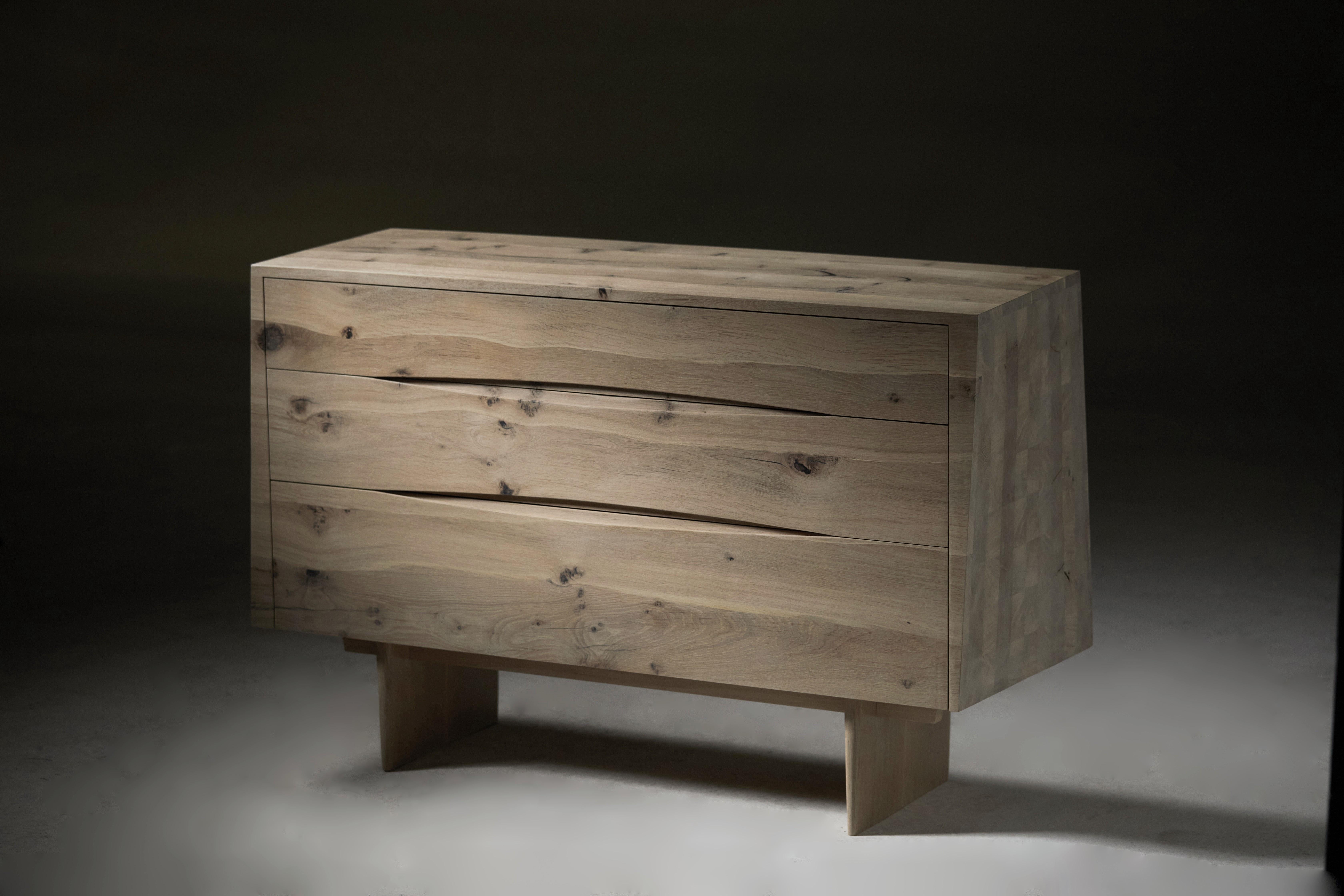 Bleached oak side chest of drawers with asymmetrical sides by Jonathan Field For Sale 3