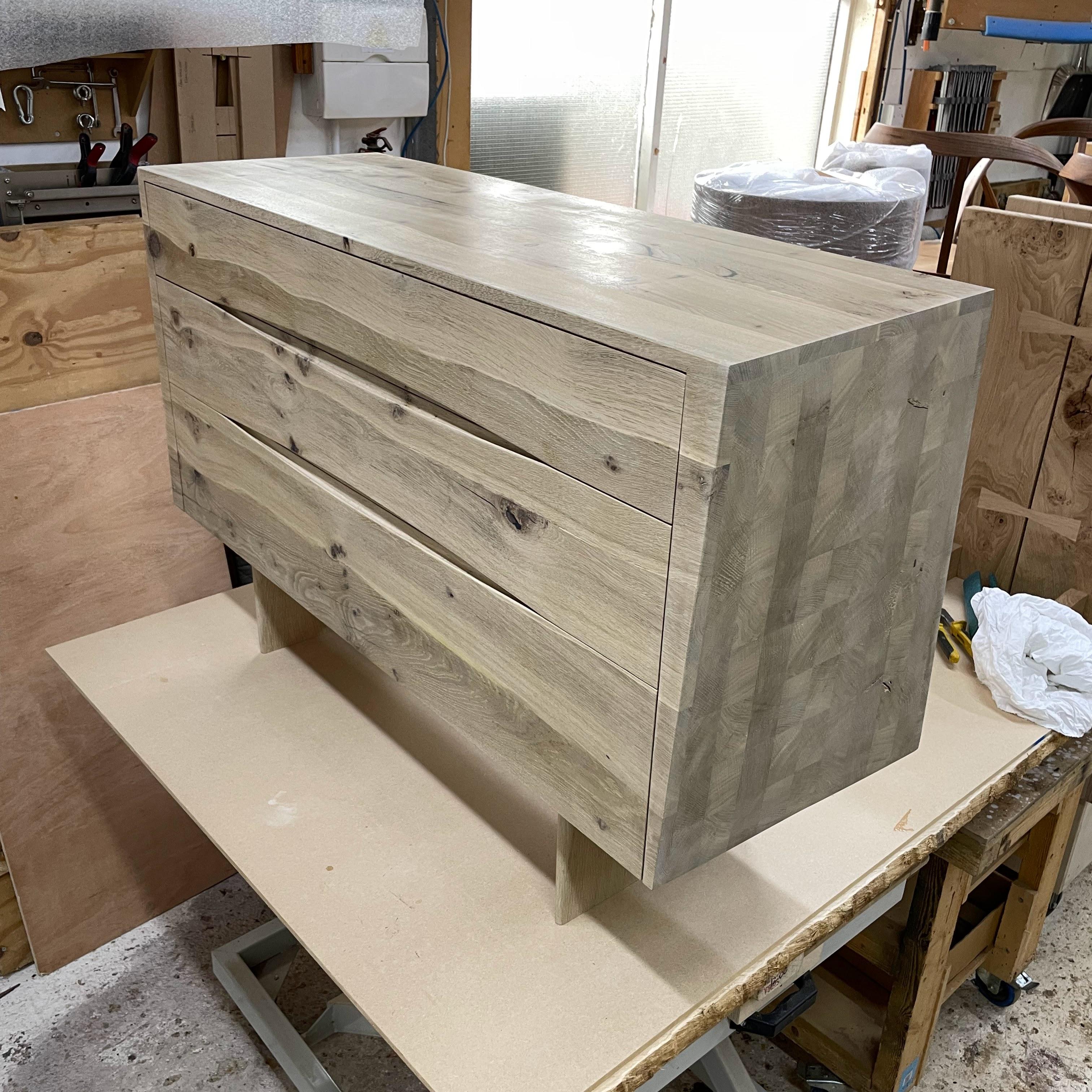Bleached oak side chest of drawers with asymmetrical sides by Jonathan Field For Sale 6