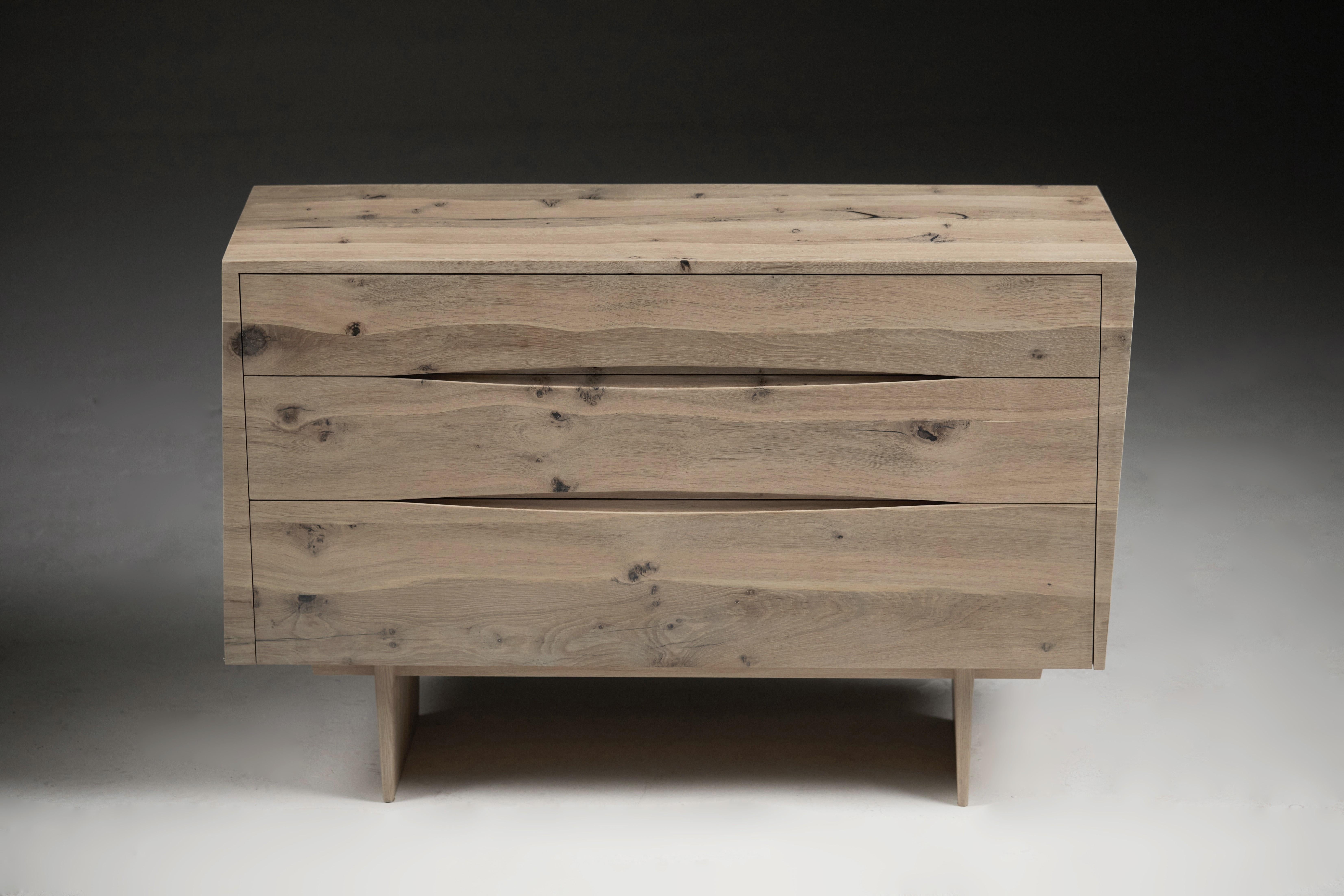 Organic Modern Bleached oak side chest of drawers with asymmetrical sides by Jonathan Field For Sale