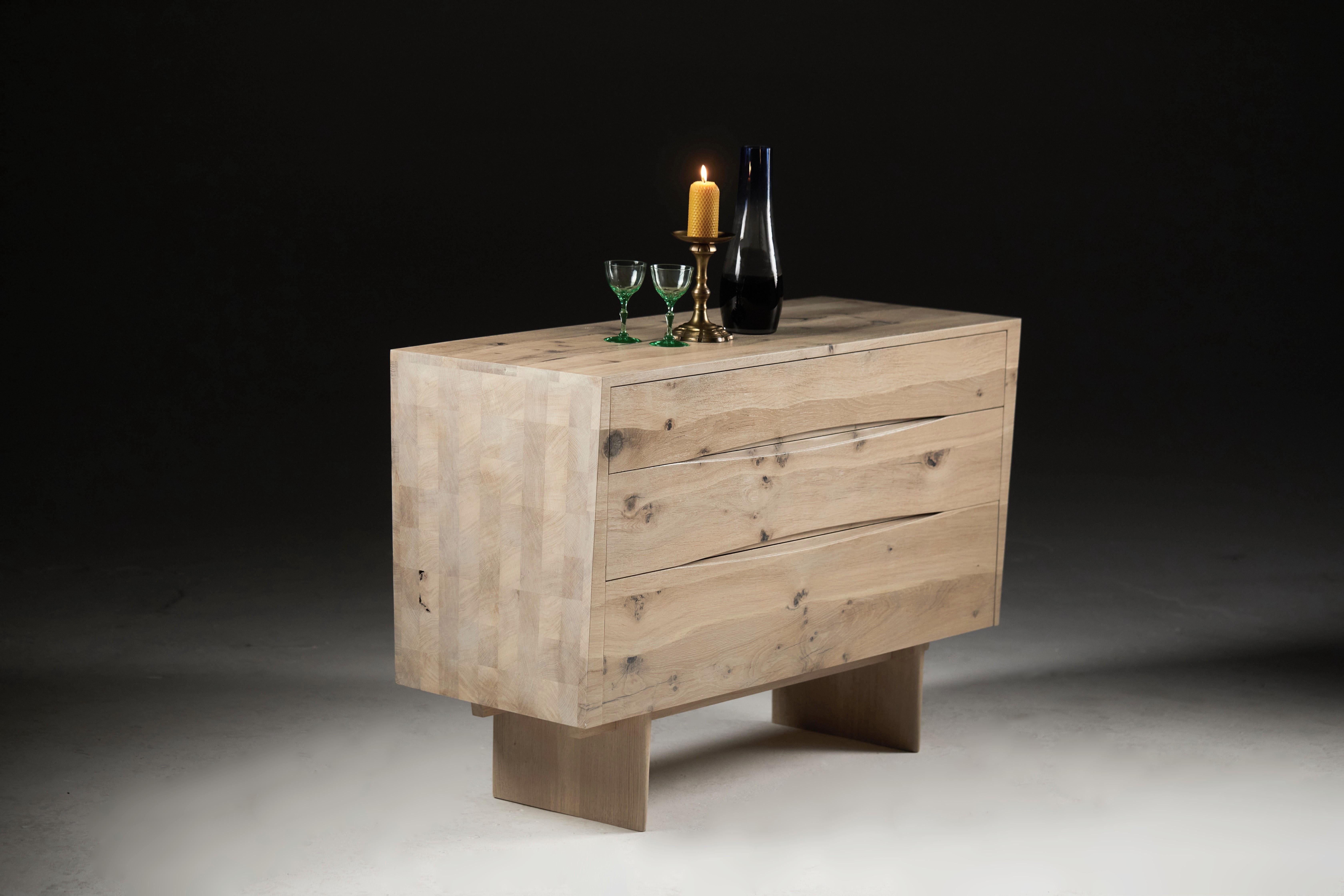 Bleached oak side chest of drawers with asymmetrical sides by Jonathan Field In New Condition For Sale In London, GB