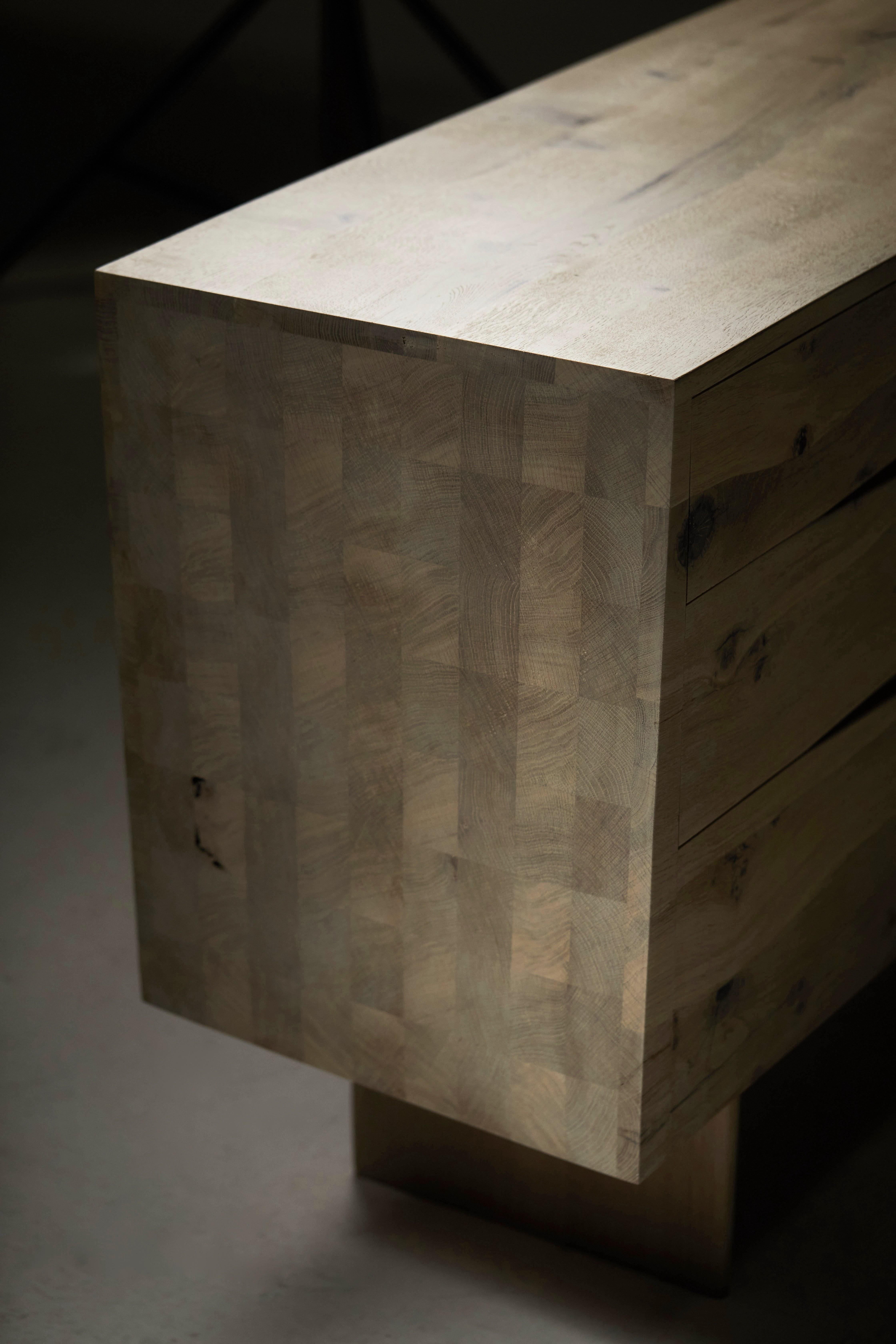 Bleached oak side chest of drawers with asymmetrical sides by Jonathan Field For Sale 2