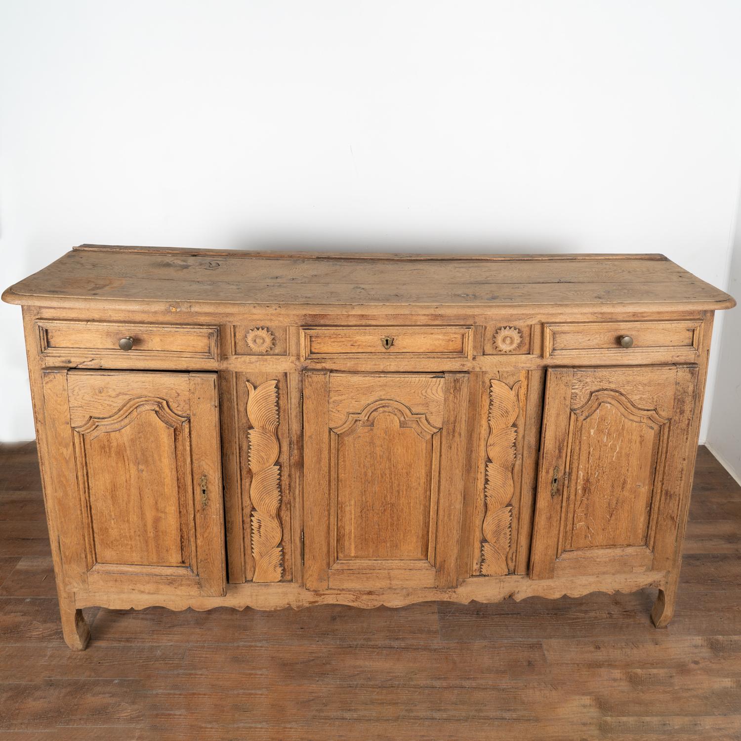 Bleached Oak Sideboard Buffet from France, circa 1800's In Fair Condition In Round Top, TX