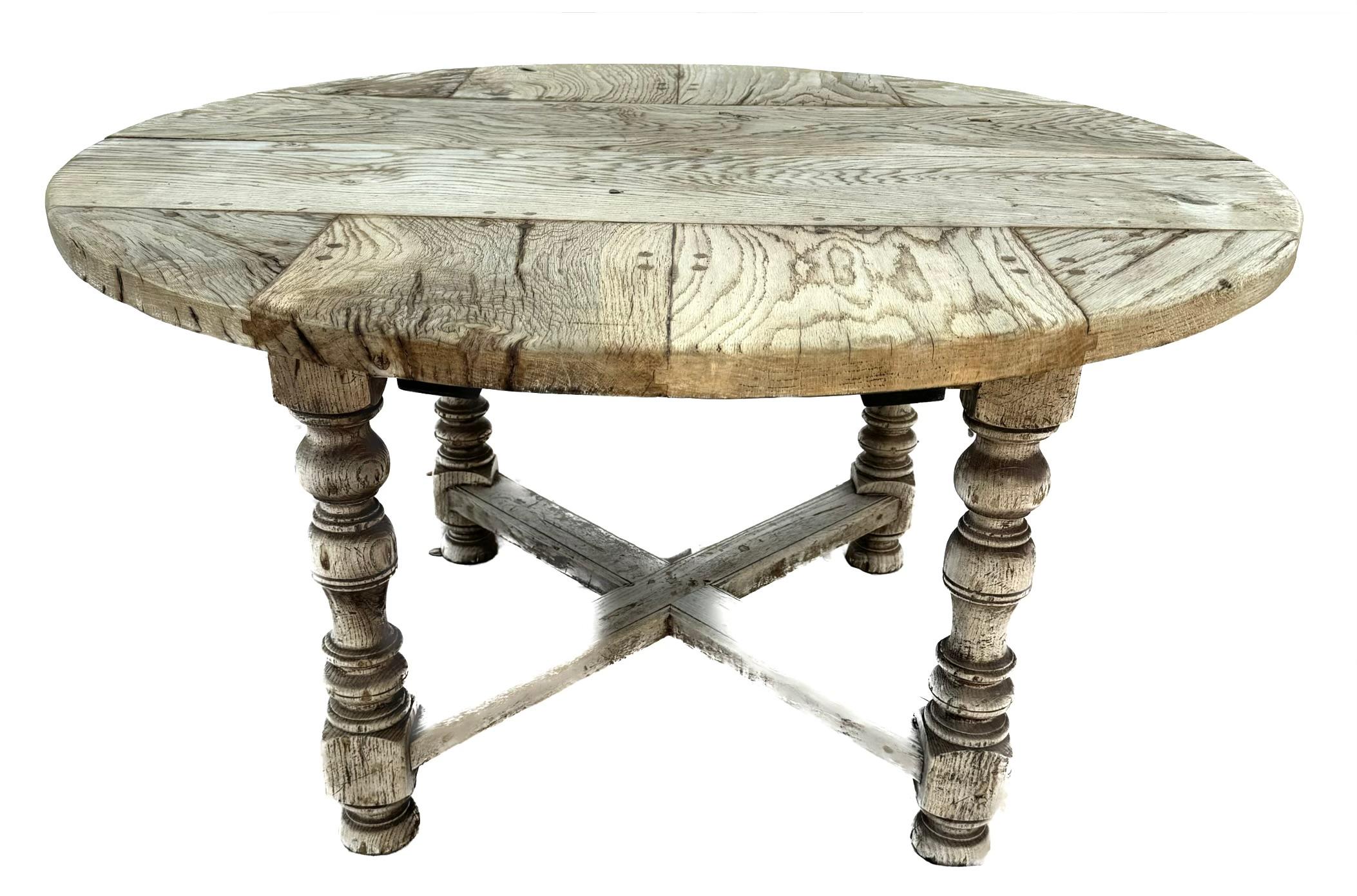 French Provincial Bleached Oak Table With Two Leaves