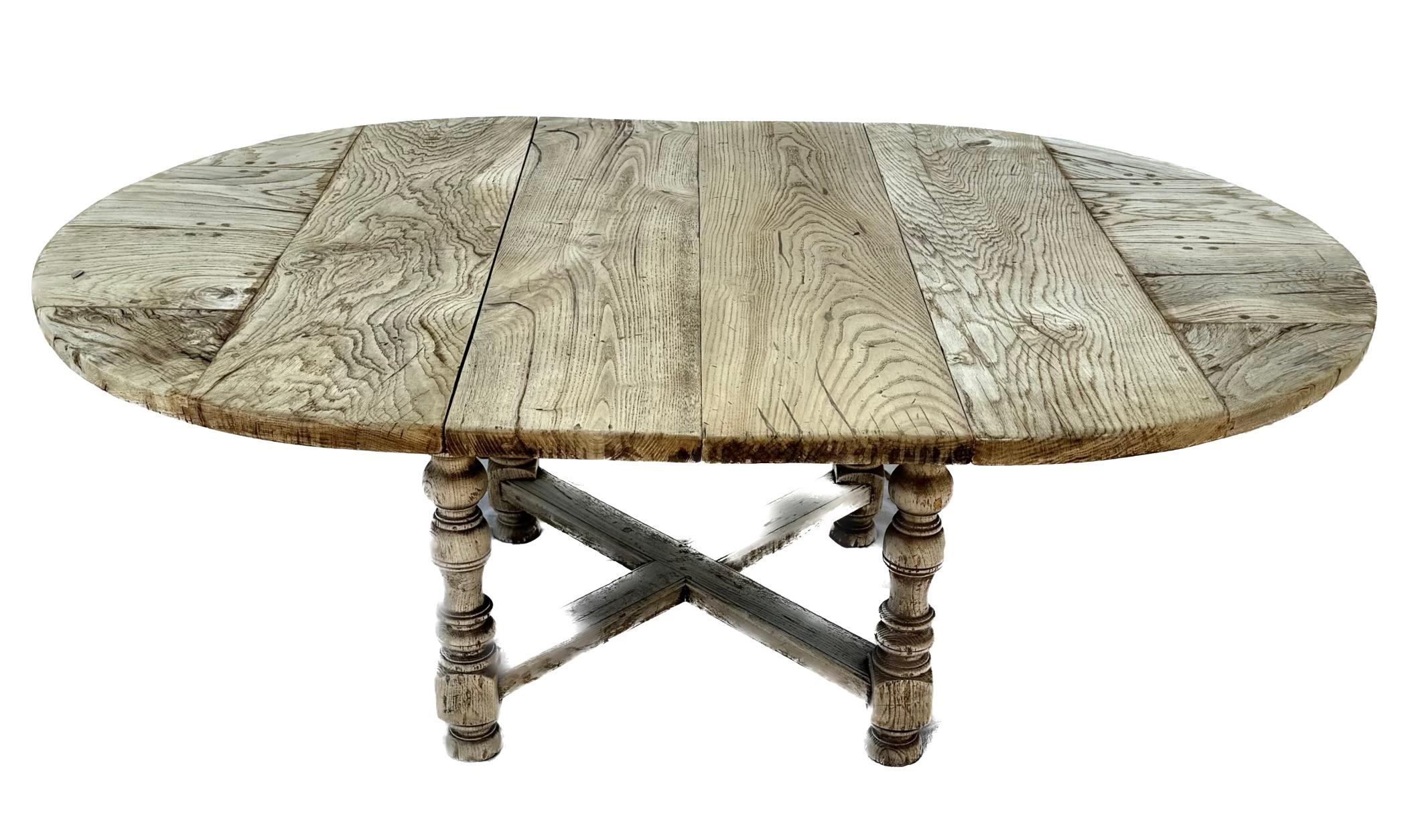 French Bleached Oak Table With Two Leaves