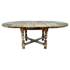Antique Bleached Oak Table With Two Leaves