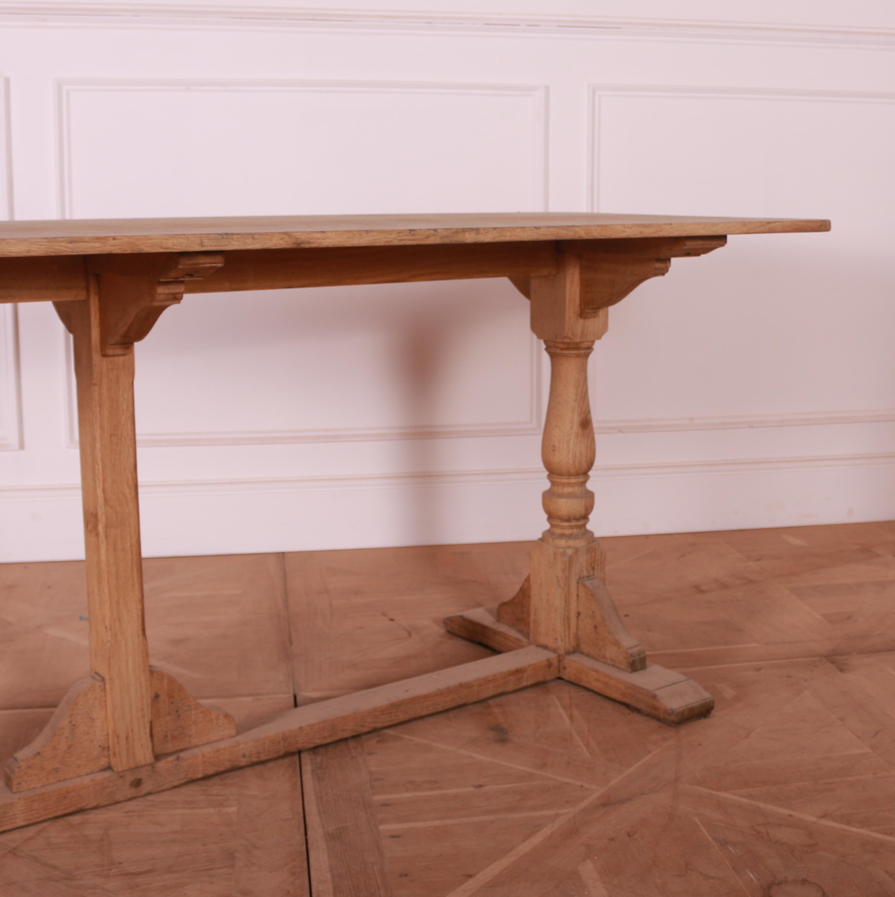 French Bleached Oak Trestle Table For Sale