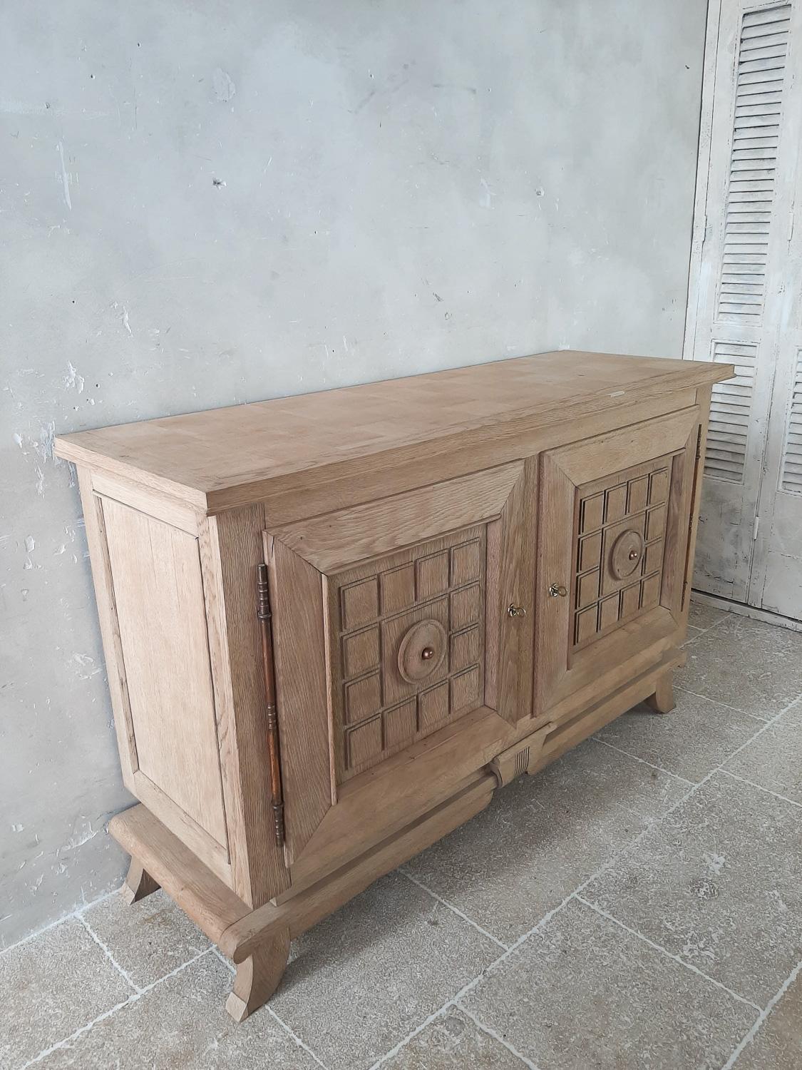 Bleached Oak Vintage Credenza by Charles Dudouyt, 1940s 7