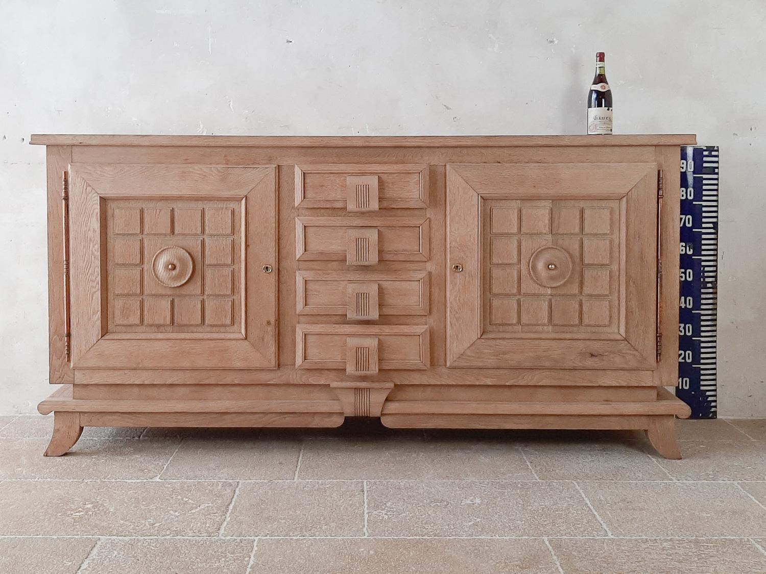 French Bleached Oak Vintage Credenza by Charles Dudouyt, 1940s