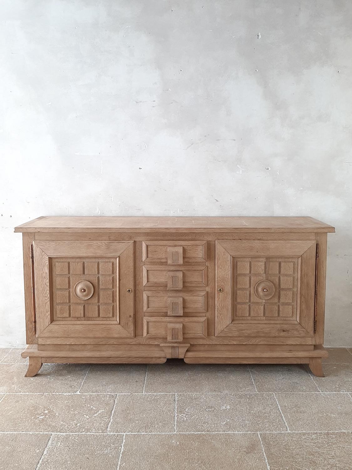 Bleached Oak Vintage Credenza by Charles Dudouyt, 1940s In Good Condition In Baambrugge, NL