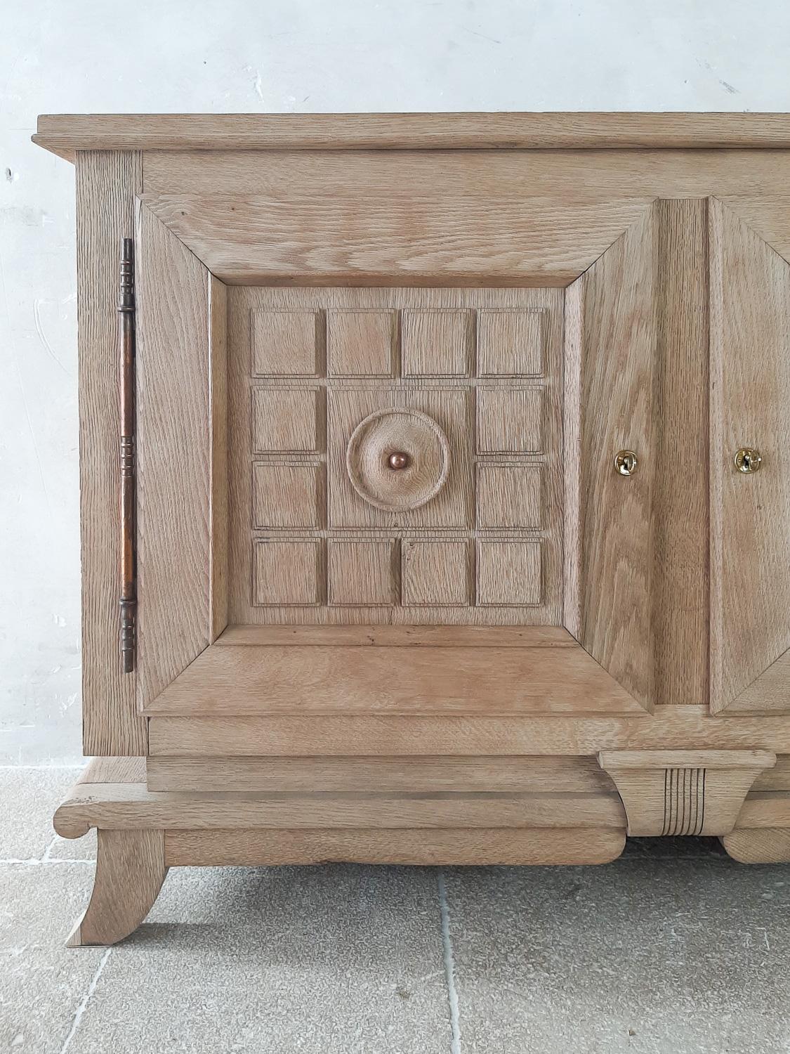 Bleached Oak Vintage Credenza by Charles Dudouyt, 1940s 1