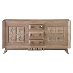 Bleached oak vintage credenza by Charles Dudouyt from the 1940s