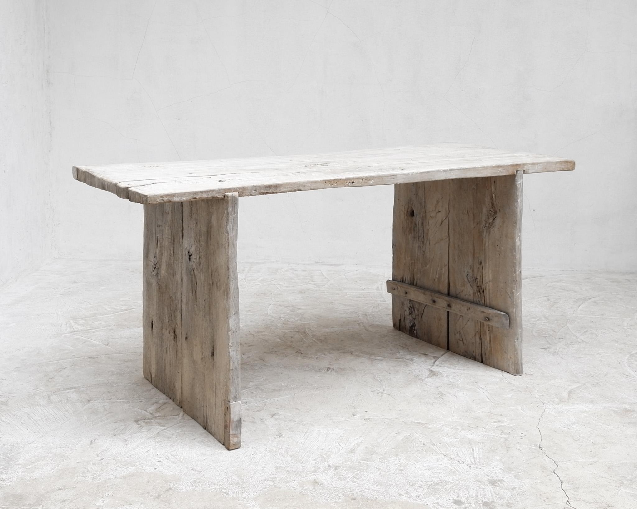 European Bleached-Out Hewn Slab Table  For Sale