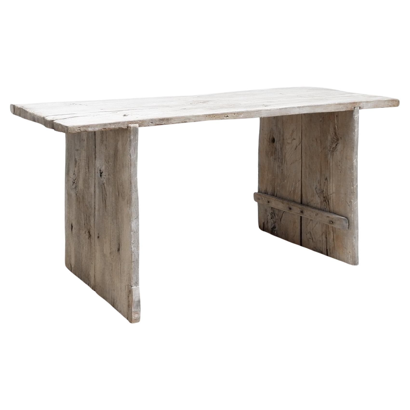 Bleached-Out Hewn Slab Table  For Sale