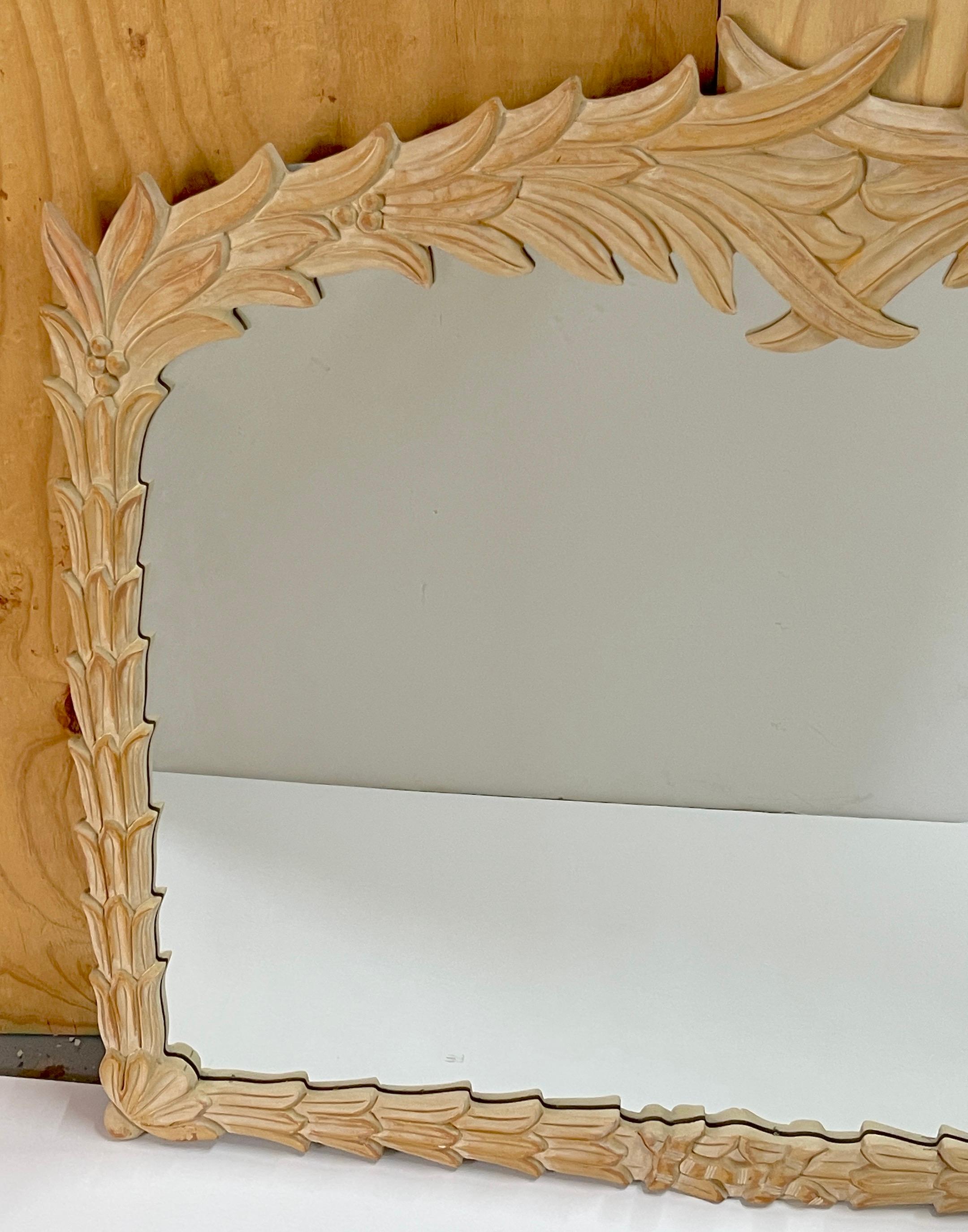 Bleached Palmette Rectangular Mirror, in the Style of Serge Roche  In Good Condition For Sale In West Palm Beach, FL