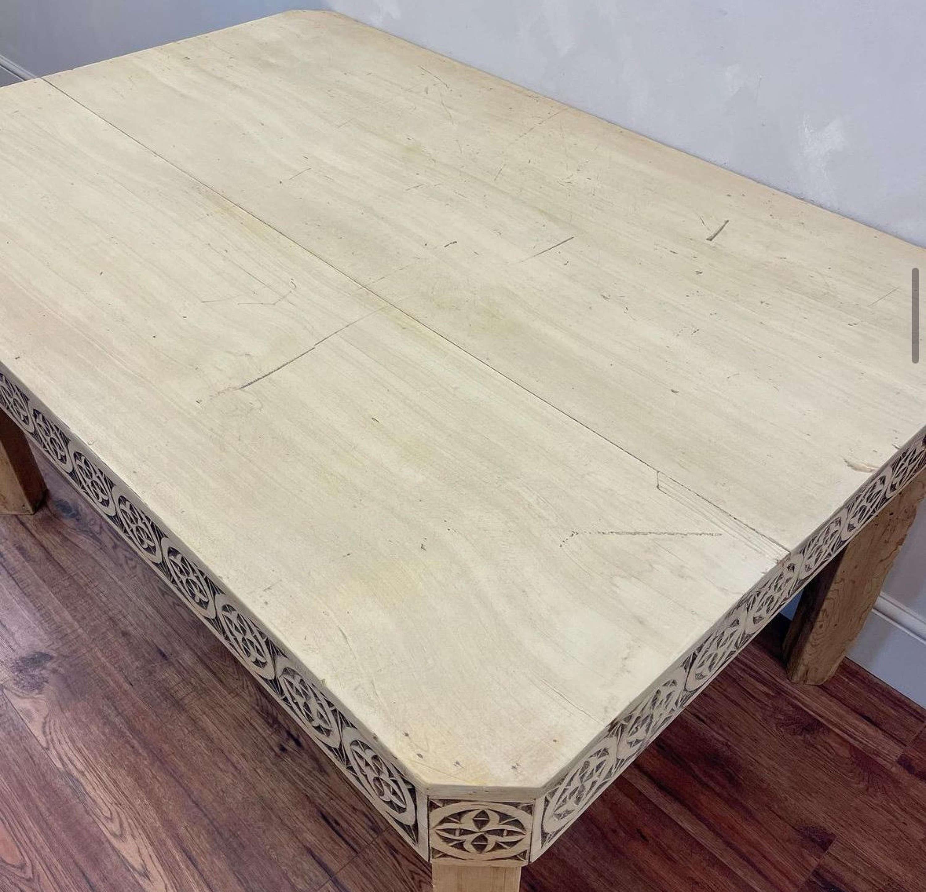 English Bleached Pine Carved Table For Sale