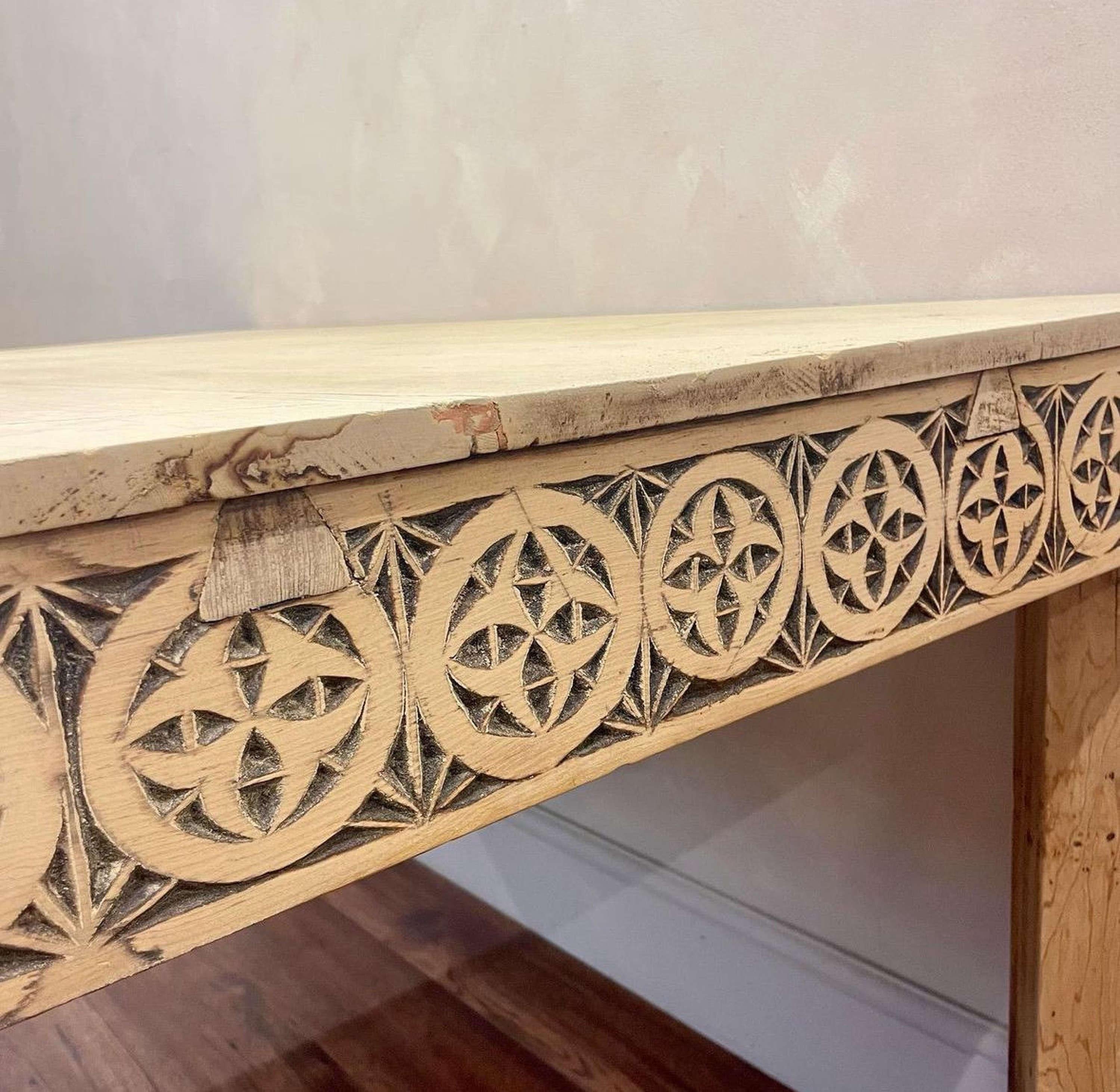Bleached Pine Carved Table In Good Condition For Sale In Southampton, GB